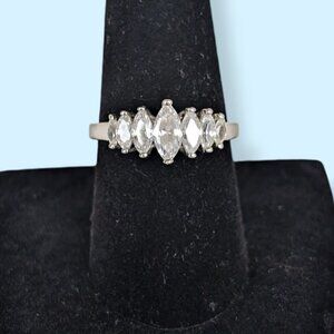 White Glass Graduated Navette Accent Ring